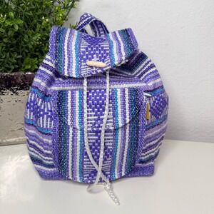 Pinzon Woven Backpack Womens Purple Striped Boho Festival Rucksack Small OS